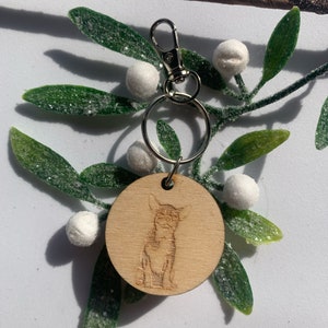 Chihuahua Round Wooden Keyring, Dog Key Chain, Dog Christmas Stocking Filler Gift