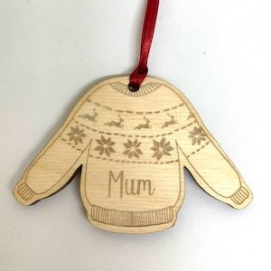 Personalised Christmas Jumper Wood Hanging Decoration, Christmas Tree Ornament, Xmas Gift, Custom Bauble,