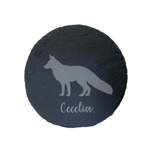 Personalised Fox Engraved Slate Coaster, Fox Gift, Fox Glass, Fox Gifts, Fox lover