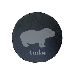 Personalised Hippo Engraved Slate Coaster, Hippo Gift, Hippo Glass, Hippo Gifts, Hippo lover