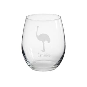 Personalisiertes Emu graviertes Stemless Glas, Emu Geschenk, Emu Glas, Emu Geschenke, Emu Liebhaber
