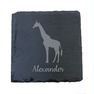 Personalised Giraffe Engraved Slate Coaster, Giraffe Gift, Giraffe Glass, Giraffe Gifts, Giraffe lover