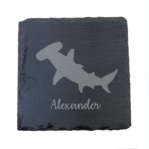 Personalised Hammerhead Shark Engraved Slate Coaster, Shark Gift, Shark Glass, Shark Gifts, Shark lover