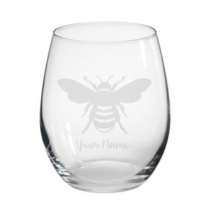 Personalised Bee Engraved Stemless Glass, Bee Gift, Bee Glass, Beekeeper Gifts, Bee lover