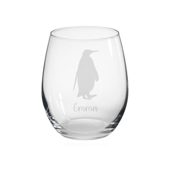 Personalised Penguin Engraved Stemless Glass, Penguin Gift, Penguin Glass, Penguin Gifts, Penguin lover