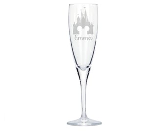 Mickey Castle Engraved Champagne Glass Flute, Personalised Gift, Custom Mickey, Birthday Gift for her