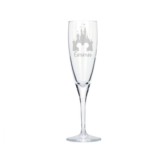 Mickey Castle Engraved Champagne Glass Flute, Personalised Gift, Custom Mickey, Birthday Gift for her