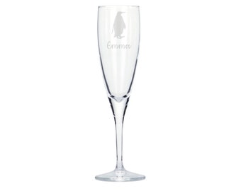 Personalised Penguin Engraved Champagne Glass, Penguin Gift, Penguin Glass, Penguin Gifts, Penguin lover