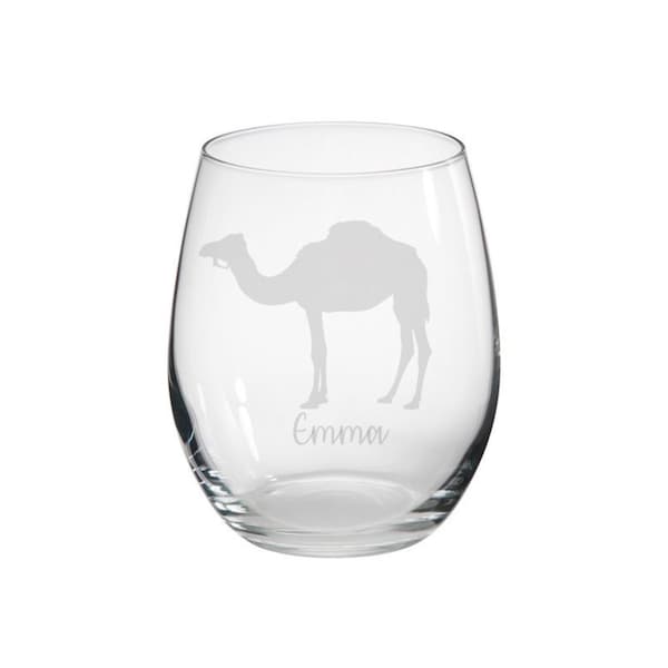 Personalised Camel Engraved Stemless Glass, Camel Gift,  Camel Glass, Camel Gifts, Camel lover