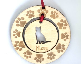 Personalised Cat Wooden Hanging Decoration ~ Range of Cats to choose from
