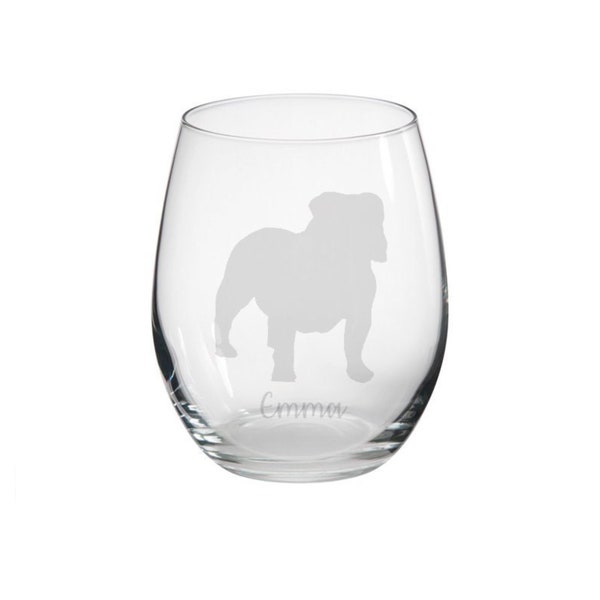 Personalised British Bulldog Engraved Stemless Glass, British bulldog gift, Dog Gift, Wine Glass, Dog Glass, British bulldog