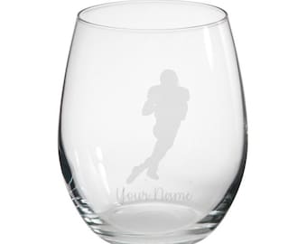 Personalised American Football Engraved Stemless Glass, Football Gift, Drinks Coaster, American Football lover