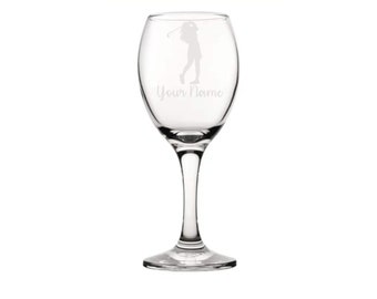 Personalised Female Golf Player Engraved Wine Glass, Golf Gift, Golf Gin Glass, Golf lover, Lady captain, Lady Golfer