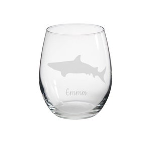 Personalised Shark Engraved Stemless Glass, Shark Gift, Shark Glass, Shark Gifts, Shark lover