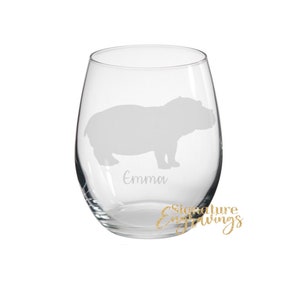 Personalised Hippo Engraved Stemless Glass, Hippo Gift, Hippo Glass, Hippo Gifts, Hippo lover