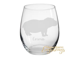 Personalised Hippo Engraved Stemless Glass, Hippo Gift, Hippo Glass, Hippo Gifts, Hippo lover