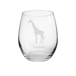 Personalised Giraffe Engraved Stemless Glass, Giraffe Gift, Giraffe Glass, Giraffe Gifts, Giraffe lover