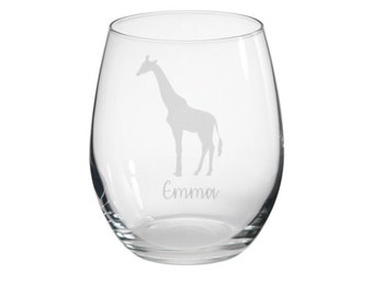 Personalised Giraffe Engraved Stemless Glass, Giraffe Gift, Giraffe Glass, Giraffe Gifts, Giraffe lover