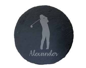 Personalised Male Golf Player Engraved Slate Coaster, Golf Gift, Golf Gin Glass, Golf lover