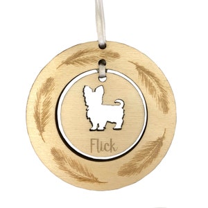 Personalised Yorkie Yorkshire Terrier Wood Hanging Decoration Dog Christmas Tree Ornament Xmas Gift First Custom Bauble Remembrance