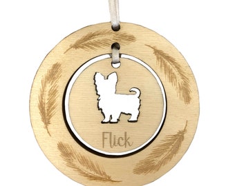 Personalised Yorkie Yorkshire Terrier Wood Hanging Decoration Dog Christmas Tree Ornament Xmas Gift First Custom Bauble Remembrance