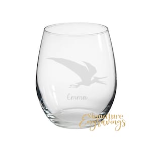 Personalised Pterodactyl Engraved Stemless Glass, Dinosaur Gift, Dinosaur Gin, Dinosaur Gifts, Dinosaur lover, Pterodactyl