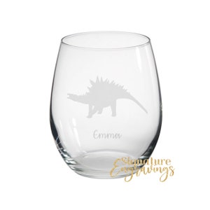 Personalised Stegosaurus Engraved Stemless Glass, Dinosaur Gift, Dinosaur Gin, Dinosaur Gifts Dinosaur lover, Stegosaurus Stemless