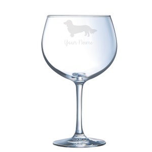 Personalised Longhaired Dachshund Engraved Gin Glass, Sausage Dog gift, Dog Gift, Wine Glass, Dog Glass, Sausage Dog Gin, dog gin