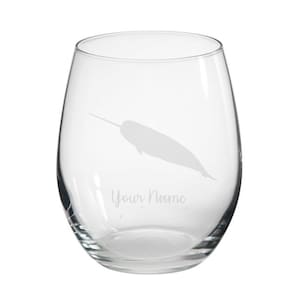 Personalised Narwhal Engraved Stemless Glass, Narwhal Gift, Narwhal Glass, Narwhal Gifts, Narwhal lover