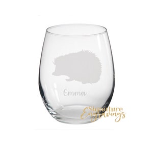 Personalised Hedgehog Engraved Stemless Glass, Hedgehog Gift, Hedgehog Glass, Hedgehog Gifts, Hedgehog lover
