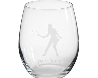 Personalised Female Tennis Engraved Stemless Glass, Tennis Gift, Tennis Gin Glass, Tennis lover