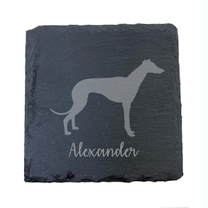 Personalised Greyhound Engraved Slate Coaster,  Greyhound gift, Dog Gift, Wine Glass, Dog Glass, dog gin