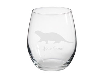 Personalised Otter Engraved Stemless Glass, Otter Gift, Otter Glass, Otter Gifts, Otter lover