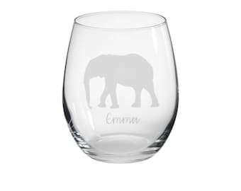 Personalised Elephant Engraved Stemless Glass, Elephant Gift, Elephant Glass, Elephant Gifts, Elephant lover, Christmas Gift