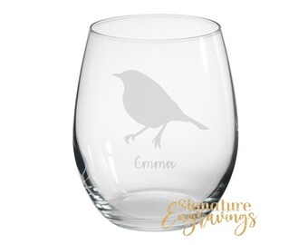 Personalised Robin Engraved Stemless Glass, Robin Gift, Robin Glass, Robin Gifts, Robin lover,