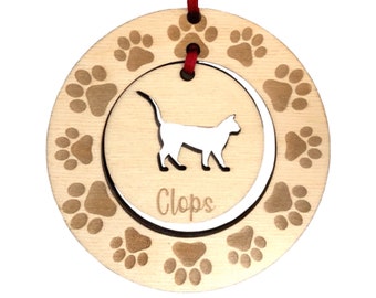 Personalised Bengal Cat Wood Hanging Decoration, Cat Christmas Tree Ornament, Xmas Gift, Custom Cat Bauble Remembrance RIP In memoriam