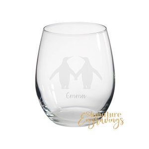 Personalised Penguin Couple Engraved Stemless Glass, Penguin Gift, Penguin Glass, Penguin Gifts, Penguin lover, Engagement, VALENTINES