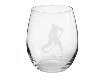 Personalised Ice Hockey Player Engraved Stemless Glass, Ice Hockey Gift, Hockey Gin Glass, Ice Hockey lover