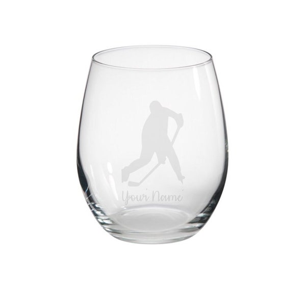 Personalised Ice Hockey Player Engraved Stemless Glass, Ice Hockey Gift, Hockey Gin Glass, Ice Hockey lover