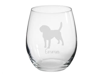 Personalised Beagle Engraved Stemless Glass, Beagle gift, Dog Gift, Personalised Gin, Dog Glass, Beagle mum, beagle gifts
