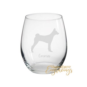 Personalised Basenji Engraved Stemless Glass, Basenji gift, Dog Gift, Personalised Stemless Glass, Dog Glass