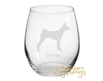 Personalised Basenji Engraved Stemless Glass, Basenji gift, Dog Gift, Personalised Stemless Glass, Dog Glass