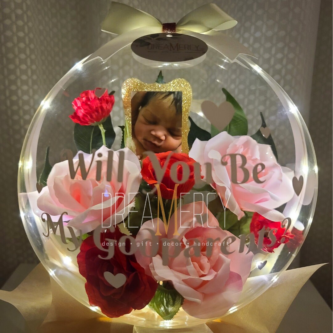 Three Rose Flower Balloon W/ Your Framed Photo, Flower in Balloon