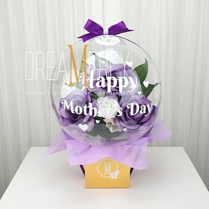 Three Roses Flower Balloon on Gold Gift Box, Flower in Balloon, Balloon Flower, Flower Balloon bouquet, Flower bouquet, LED Balloon, Custom