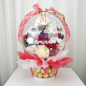 Flower Balloon Ferrero Rocher Gift Box, Candy Bouquet, Valentine&#39;s Day Gift, Photo Frame, Ferrero Rocher, Birthday Gift, Lindor Truffles,LED