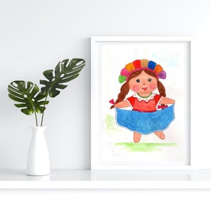 Muñeca mexicana bailando (Lele o María). Acuarela original. No es una impresión. Original watercolour.