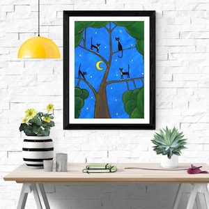 Katjes in de boom. Digitaal bestand, klaar om te downloaden en af te drukken. Digitale versie van een van mijn acrylschilderijen. Digitaal bestand.