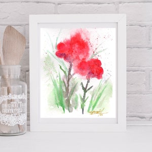 Flores abstractas. Acuarela original en papel. No es una impresión. Abstract red flowers, original paint.