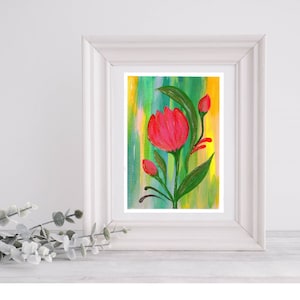 Tulipano rosa. Dipinto acrilico originale su carta. Non è un'impressione. 5x7 pollici. Dipinto originale.