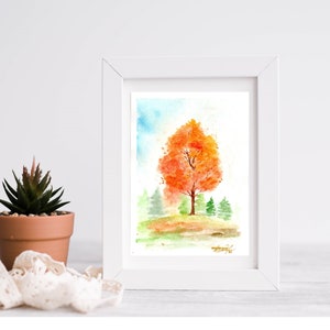 Albero in autunno. Acquerello originale.